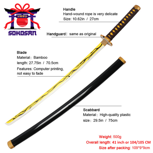 Demon Slayer Kaigaku Zenitsu Wooden Katana - 105 CM